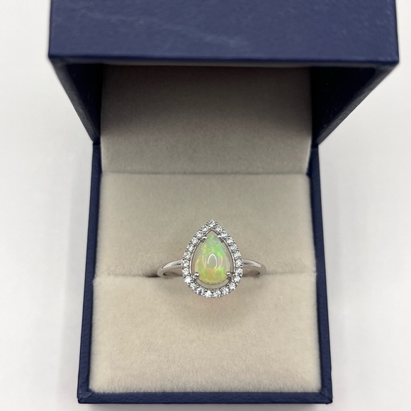 Pear Cut Natural White Opal and White Topaz Ring - Picture 3 of 8
